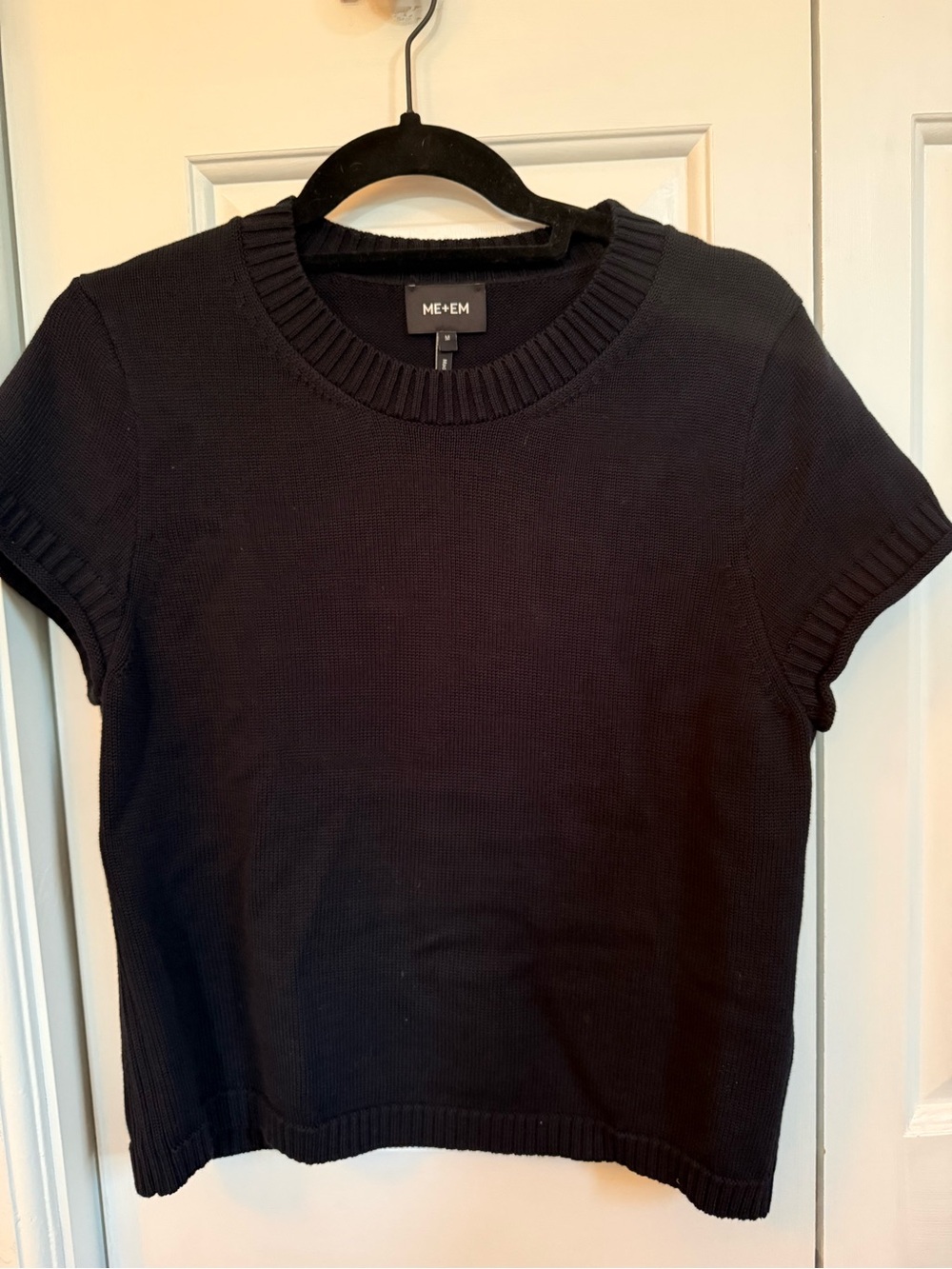 ME+EM navy blue Short-Sleeve Crew Knit Top
